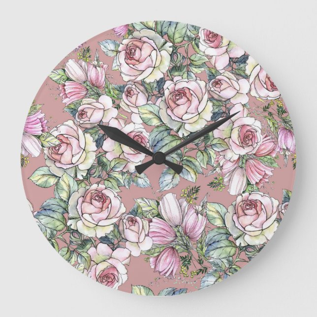 Reloj Redondo Grande Jardín de acuarelas: Elegancia de los Tulipanes Ro (Anverso)
