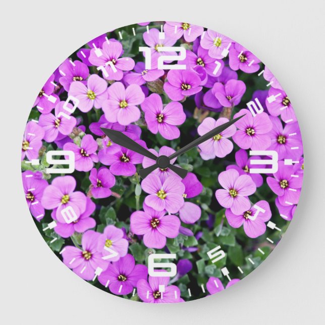 Reloj Redondo Grande Jardín de flores moradas (Anverso)