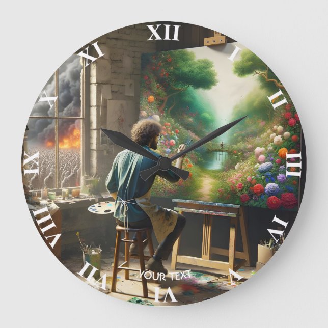 Reloj Redondo Grande Jardín de flores mullidas (Anverso)