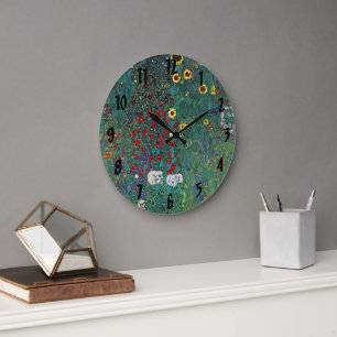 Reloj Redondo Grande Jardín de granjero con girasol de Klimt, flores vi