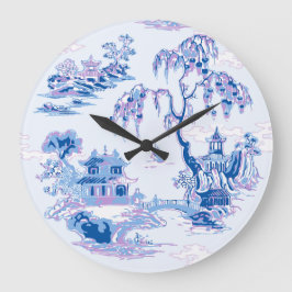 Reloj Redondo Grande Jardín de la Pagoda en Azul y Púrpura