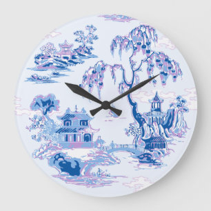 Reloj Redondo Grande Jardín de la Pagoda en Azul y Púrpura