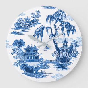 Reloj Redondo Grande Jardín de la Pagoda en porcelana azul