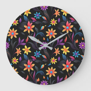 Reloj Redondo Grande Jardín de Medianoche: Vibrante Fantasía Floral