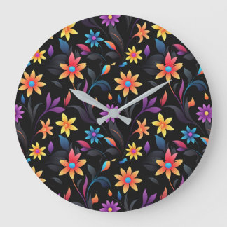 Reloj Redondo Grande Jardín de Medianoche: Vibrante Fantasía Floral