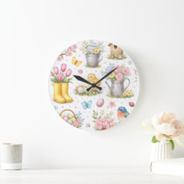 Reloj Redondo Grande Jardín de primavera de Pascua 