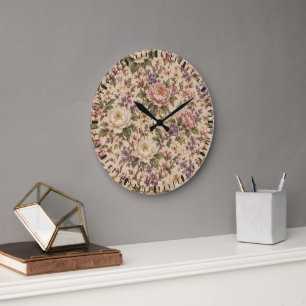 Reloj Redondo Grande Jardín de rosas botánicas vintage y patrón de mari