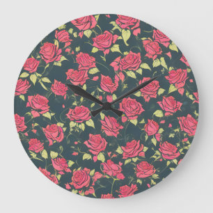 Reloj Redondo Grande Jardín de Rosas románticos