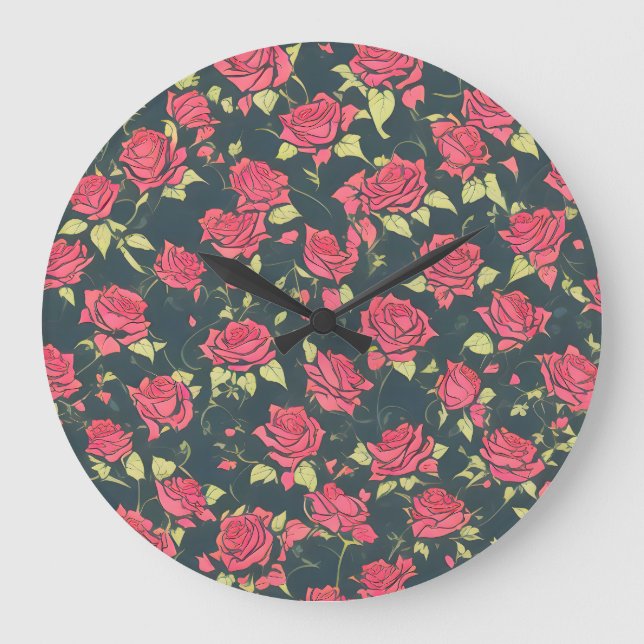 Reloj Redondo Grande Jardín de Rosas románticos (Anverso)
