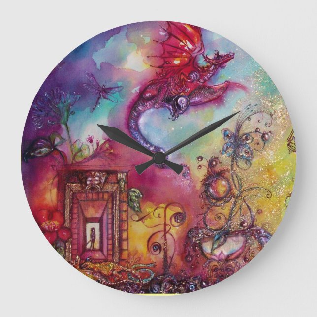 Reloj Redondo Grande JARDÍN de SOMBRAS PERDIDAS, fantasía ROJA del (Anverso)