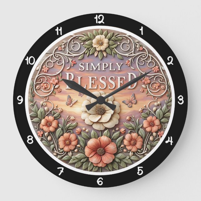 Reloj Redondo Grande Jardín del Atardecer Simplemente Bendito (Anverso)