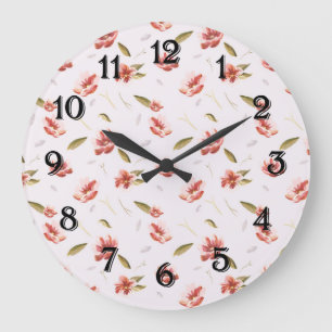 Reloj Redondo Grande Jardín floral de acuarela rosa