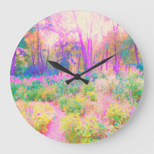 Reloj Redondo Grande Jardín iluminado de paisaje rosa y coral