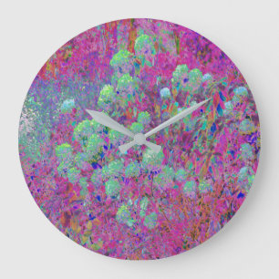 Reloj Redondo Grande Jardín Magenta con flores de Aqua Hydrangea
