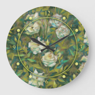 Reloj Redondo Grande "jardín Rosa", diseño floral retro, menta y ocre