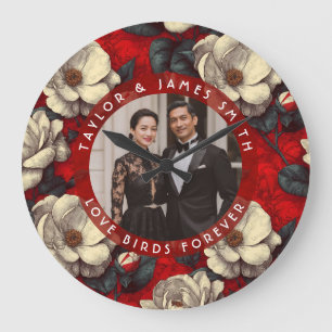Reloj Redondo Grande Jardineras Rojas Únicas Estética Vintage Boda