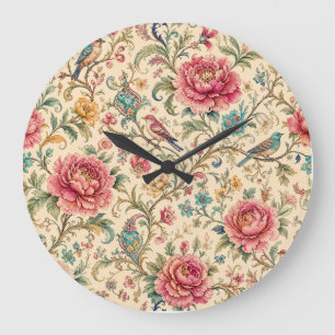 Reloj Redondo Grande Jardines de Shiraz Pájaros Cantores y Chintz de