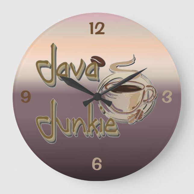 Reloj Redondo Grande Java Junkie Coffee Lovers Wall Clock (Anverso)