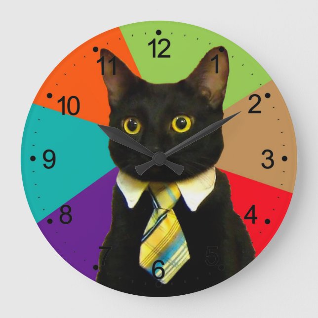 Reloj Redondo Grande Jefe de gato con corbata (Anverso)