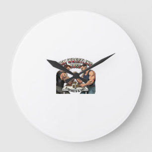 Reloj Redondo Grande Jefe de lucha de brazos - Arte retro de fuerza y g