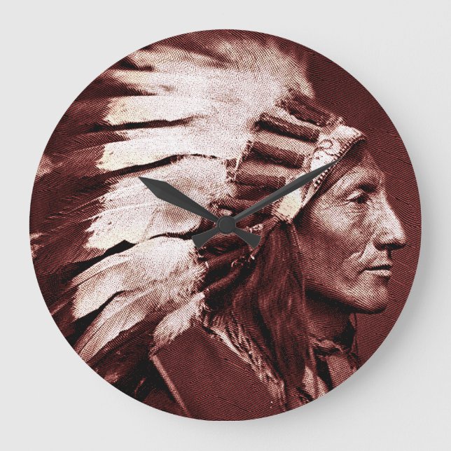 Reloj Redondo Grande Jefe indio americano (Brown) (Anverso)