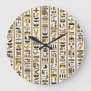 Reloj Redondo Grande Jeroglíficos Egipcios: Amarillo-Negro Sin Marea.