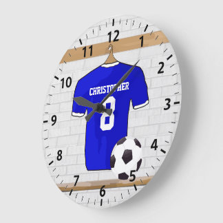 Reloj Redondo Grande Jersey de Fútbol Blanco Azul personalizado