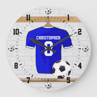 Reloj Redondo Grande Jersey de Fútbol Blanco Azul personalizado