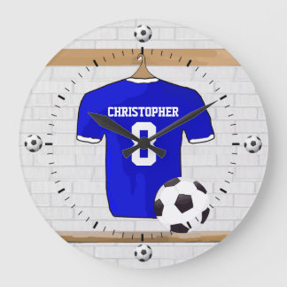 Reloj Redondo Grande Jersey de Fútbol Blanco Azul personalizado