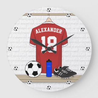 Reloj Redondo Grande Jersey de fútbol rojo y blanco personalizado