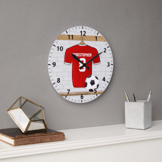 Reloj Redondo Grande Jersey de fútbol rojo y blanco personalizado