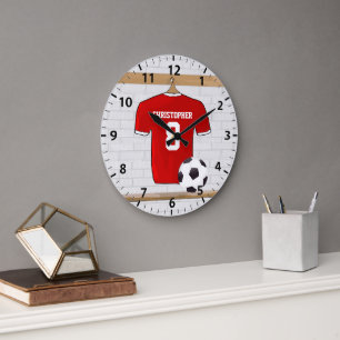 Reloj Redondo Grande Jersey de fútbol rojo y blanco personalizado del