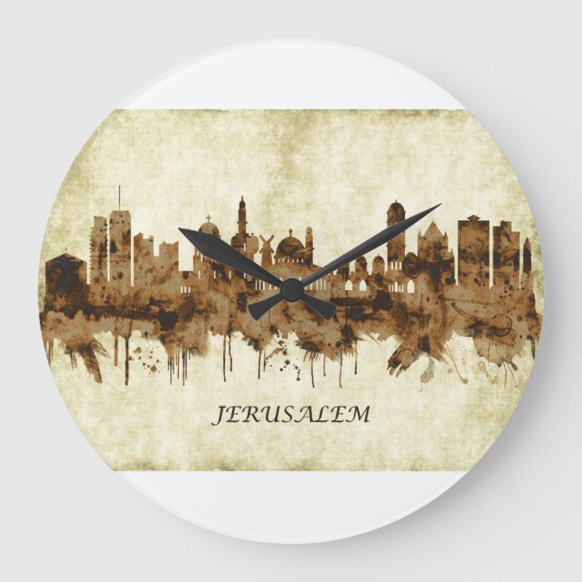 Reloj Redondo Grande Jerusalem Israel Cityscape (Anverso)