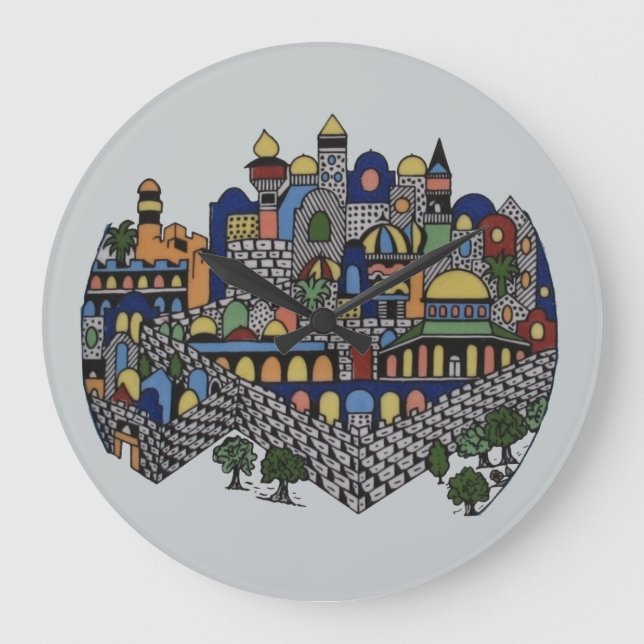 Reloj Redondo Grande Jerusalén colorida (Anverso)