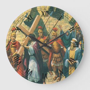Reloj Redondo Grande Jesucristo llevando la cruz a su crucifixión