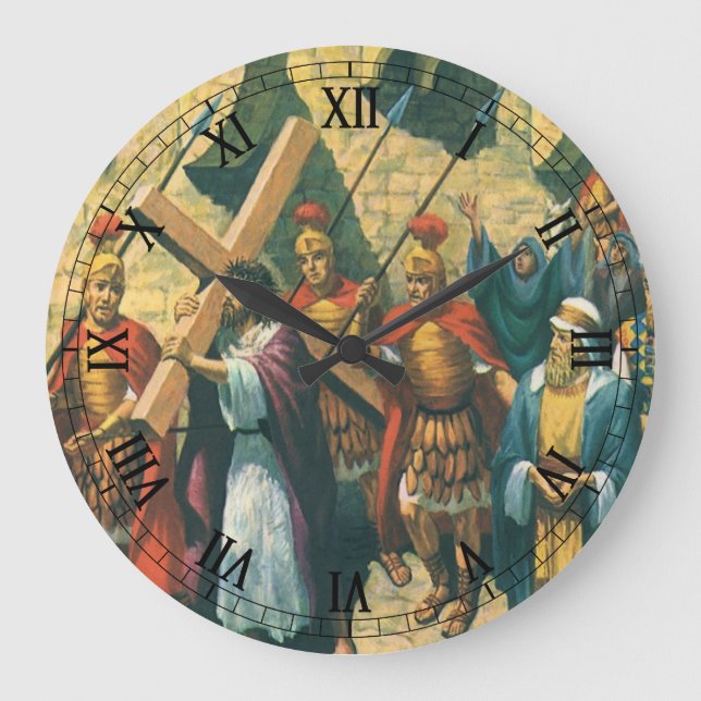 Reloj Redondo Grande Jesucristo llevando la cruz a su crucifixión (Anverso)