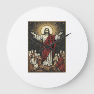 Reloj Redondo Grande Jesús Antiguo Gloria Radiante Grabado Cristiano De