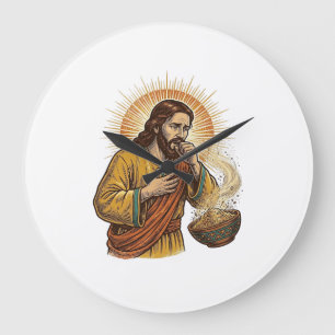 Reloj Redondo Grande Jesus Atragantándose con Migaja de Chip de Tortill