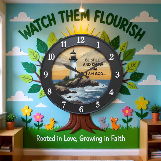 Reloj Redondo Grande Jesus Be Still Coastal Lighthouse (Subido por el creador)