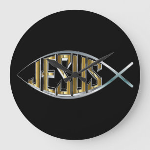 Reloj Redondo Grande Jesús dentro de un símbolo de pescado