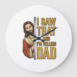 Reloj Redondo Grande Jesús divertido Lo vi y se lo voy a contar a papá