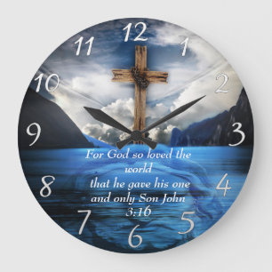 Reloj Redondo Grande Jesús en el agua rimbombante Juan 3:16