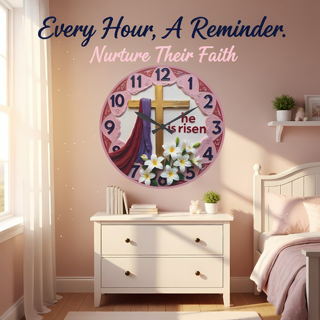 Reloj Redondo Grande Jesus He Is Risen Easter (Subido por el creador)