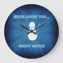 Reloj Redondo Grande ¡Jesús le ama nieva mucho! Azul cristiano del
