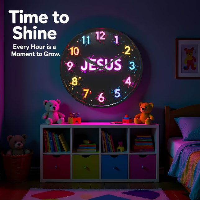 Reloj Redondo Grande Jesus Neon Splatter Glow (Subido por el creador)