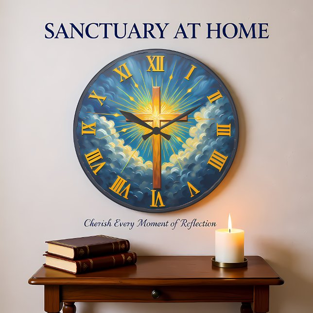 Reloj Redondo Grande Jesus Radiant Heavenly Cross (Subido por el creador)