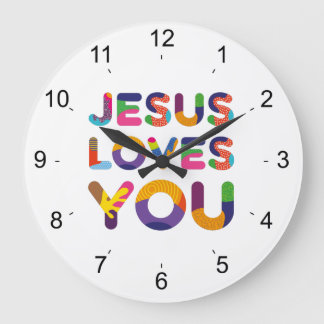 Reloj Redondo Grande Jesús Te Ama El Colorido Arte De Texto Decorativo