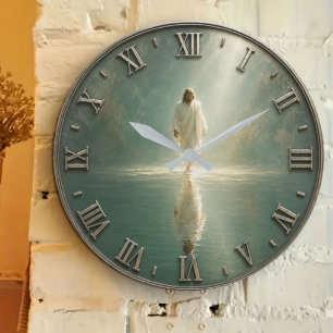 Reloj Redondo Grande Jesus Walking on Water Christian Faith Art