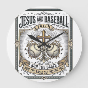 Reloj Redondo Grande Jesús y béisbol vintage cristiano 