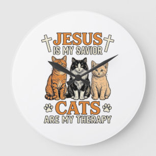 Reloj Redondo Grande Jesús y los Gatos Son Mi Terapia Camiseta Vintage 